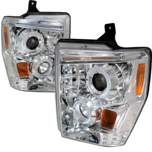 08-10 FORD F250 R8 STYLE HALO LED PROJECTOR CHROME Spec D R8 Style LED Halo Projector Headlights (Chrome)