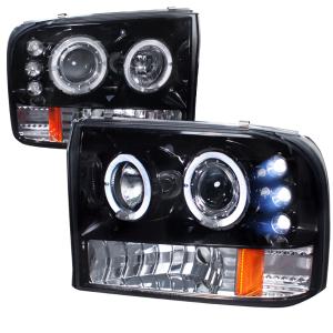 99-04 FORD F250 HALO PROJECTOR HEADLIGHT GLOSS BLACK HOUSING SMOKE LENS Spec D Halo Projector Headlights (Glossed Black/Smoke)