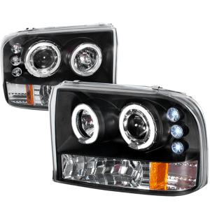 99-04 FORD F250 HALO LED PROJECTOR BLACK Spec D LED Halo Projector Headlights (Black)