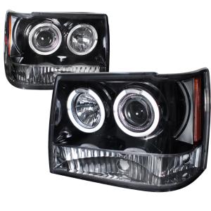 93-98 JEEP GRAND CHEROKEE HALO PROJECTOR HEADLIGHT GLOSS BLACK HOUSING SMOKE LENS Spec D Halo Projector Headlights (Glossed Black/Smoke)