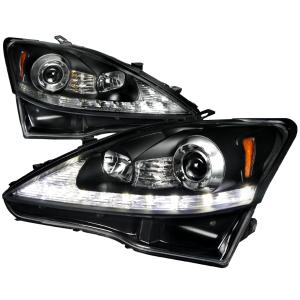 06-09 LEXUS IS250 LED PROJECTOR HEADLIGHT BLACK HOUSING Spec D Projector Headlights - LED DRL, Black Color