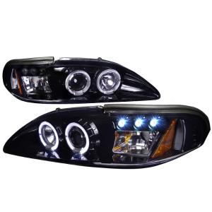 94-98 FORD MUSTANG SMOKED LENS GLOSS BLACK HOUSING PROJECTOR HEADLIGHTS Spec D Projector Headlights (Glossed Black/Smoke)