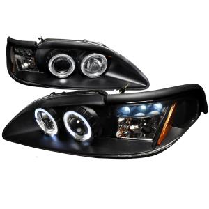 94-98 FORD MUSTANG HALO LED PROJECTOR BLACK Spec D LED Halo Projector Headlights (Black)