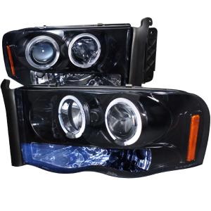 02-05 DODGE RAM HALO PROJECTOR HEADLIGHT GLOSS BLACK HOUSING SMOKE LENS Spec D Halo Projector Headlights (Glossed Black/Smoke)