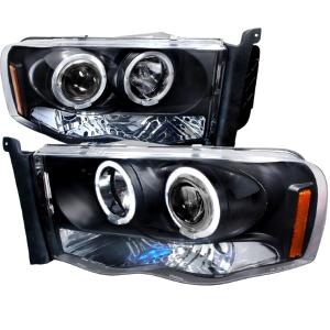 02-05 DODGE RAM HALO LED PROJECTOR BLACK Spec D LED Halo Projector Headlights (Black)