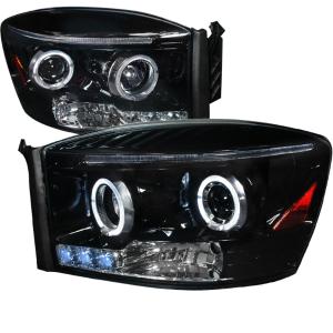 06-08 DODGE RAM HALO PROJECTOR HEADLIGHT GLOSS BLACK HOUSING SMOKE LENS Spec D Halo Projector Headlights (Glossed Black/Smoke)