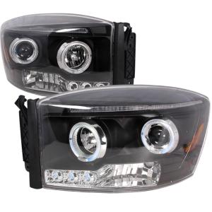 06-08 DODGE RAM HALO LED PROJECTOR BLACK Spec D LED Halo Projector Headlights (Black)