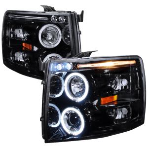 07-10 Chevrolet SILVERADO SMOKED LENS GLOSS BLACK HOUSING PROJECTOR HEADLIGHTS Spec D Projector Headlights (Glossed Black/Smoke)