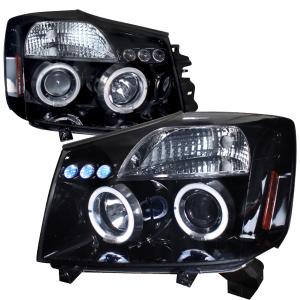 04-07 NISSAN TITAN HALO PROJECTOR HEADLIGHT GLOSS BLACK HOUSING SMOKE LENS Spec D Halo Projector Headlights (Glossed Black/Smoke)