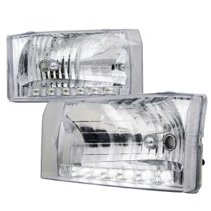 99-04 FORD F250 CRYSTAL HOUSING HEADLIGHT CHROME WITH LED Spec D Crystal LED Euro Headlights (Chrome)