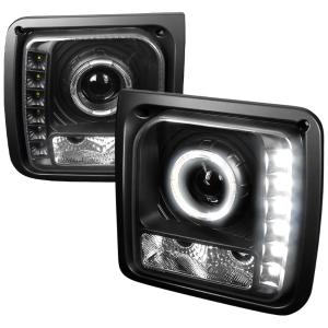 97-01 JEEP CHEROKEE HALO PROJECTOR HEADLIGHT WITH LED BLACK Spec D LED Halo Projector Headlights (Black)