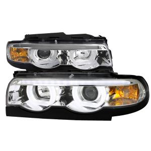 95-01 BMW 7 Series (E38 models with factory halogen headlights only) Spec D Projector Headlights - Dual Halo LED, Chrome Color