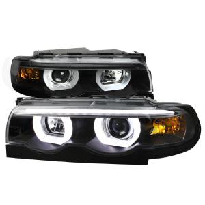 95-01 BMW 7 Series (E38 models with factory halogen headlights only) Spec D Projector Headlights - Halo LED, Black Color