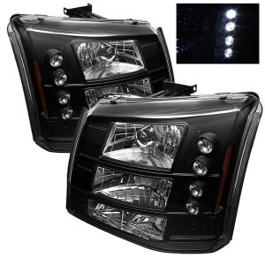 03-06 Chevrolet Silverado (1500/2500/3500), 03-07 Chevrolet Silverado Spyder LED Crystal Headlights With Bumper Lights - Black (1 Piece) 