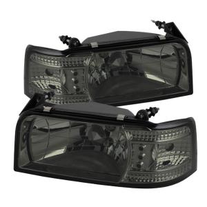 92-96 Ford Bronco, 92-96 Ford F150 Spyder 1Pc LED Crystal Headlights - Smoke