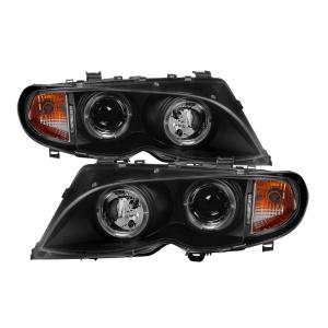 02-05 BMW 3 Series (4Dr E46) Spyder Halo Projector Headlights - 1-Piece (Black)