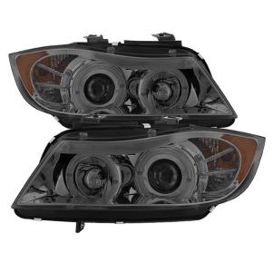 06-08 BMW 3 Series (4Dr E90) Spyder Auto Halo Amber Projector Headlights - Smoke