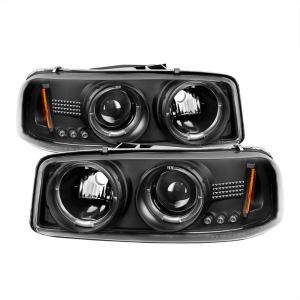 99-06 GMC Sierra (1500/2500/3500), 00-06 GMC Yukon, 02-07 GMC Sierra Spyder Halo Projector Headlights - Black