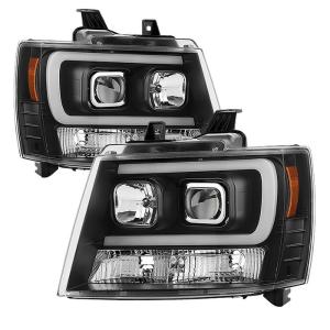 Chevy Suburban 1500/2500 07-14, Chevy Tahoe 07-14, Avalanche 07-14 Projector Headlights - Light Bar DRL - Black