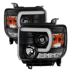 14-15 GMC Sierra 1500 (Not compatible on Models w/factory LED) Spyder Projector Headlights - Black, Light Bar DRL