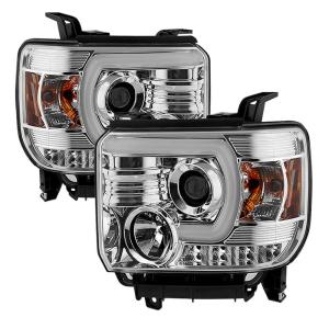 14-15 GMC Sierra 1500 (Not compatible on Models w/factory LED) Spyder Projector Headlights - Chrome, Light Bar DRL