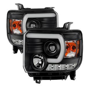 15 GMC Sierra 1500/2500HD/3500HD (compatible on models w/factory LED) Spyder Projector Headlights - Black, Lights Bar DRL