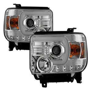 15 GMC Sierra 1500/2500HD/3500HD (compatible on models w/factory LED) Spyder Projector Headlights - Chrome, Light Bar DRL