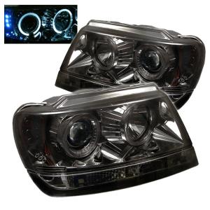 99-04 Jeep Grand Cherokee Spyder Halo LED Projector Headlights - Smoke