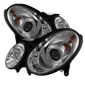 07-09 Mercedes E-Class Spyder Projector Headlights, DRL, Chrome, High H7 (Included), Low H7 (Included)