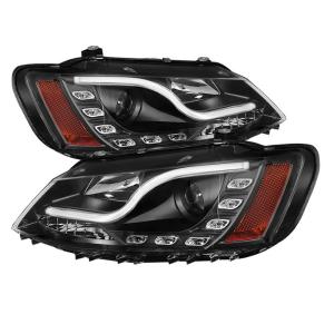 11-14 Volkswagen Jetta Spyder Projector Headlights Light Tube DRL - Black (High H1 incl Low H7 incl)