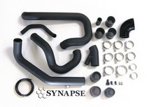 06-07 Mitsubishi Evolution 9, 03-05 Mitsubishi Evolution 8 Synapse Intercooler Piping Kit with All Black Synchronic BOV for OEM Battery (Powder Coated Black)