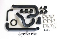 06-07 Mitsubishi Evolution 9, 03-05 Mitsubishi Evolution 8 Synapse Intercooler Piping Kit with All Black Synchronic BOV for Small Race Battery (Powder Coated Black)