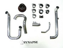 06-07 Mitsubishi Evolution 9, 03-05 Mitsubishi Evolution 8 Synapse Intercooler Piping Kit with All Black Synchronic BOV for Small Race Battery (Polished Aluminum)