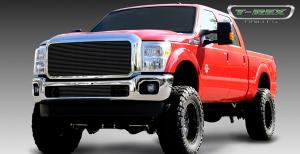 2011-2012 Ford Super Duty T-Rex Billet Grille Insert - 1 Piece With Optional Logo Plate - All Black Powdercoat