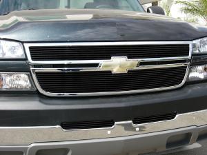 2005-2006 Chevrolet Silverado T-Rex Billet Grille Overlay/Bolt On & Insert - 2 Piece - All Black (7, 11 Bars) 