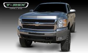 2007-2010 Chevrolet Silverado Heavy Duty T-Rex Billet Grille Overlay/Bolt On - 2 Piece - All Black