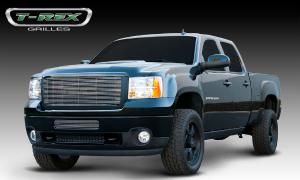 2011-2012 GMC Sierra Heavy Duty T-Rex Billet Grille Insert & Overlay/Bolt On - OE Logo Mounts On Billet