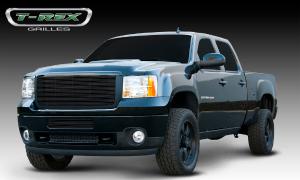 2011-2012 GMC Sierra Heavy Duty T-Rex Billet Grille Insert & Overlay/Bolt On - OE Logo Mounts On Billet - All Black