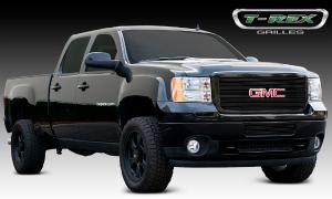 2011-2012 GMC Sierra Heavy Duty T-Rex Billet Grille Overlay/Bolt On With Logo Opening - All Black