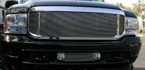 1999-2004 Ford Super Duty, 2000-2004 Ford Excursion T-Rex Grille Assembly - Aftermarket Chrome Shell With 3 Piece Look Billet (20570) Installed