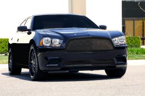 2011-2012 Dodge Charger T-Rex Upper Class Mesh Grille - Full Opening - All Black With Formed Mesh Center