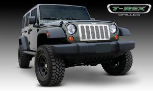 2007-2012 Jeep Wrangler T-Rex Upper Class Polished Stainless Mesh Grille - 1 Piece - 6 Opening Design With Formed Mesh 