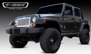 2007-2012 Jeep Wrangler T-Rex Upper Class Polished Stainless Mesh Grille - 1 Piece - Full Opening