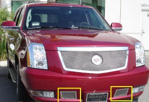 2007-2012 Cadillac Escalade, EXT, ESV T-Rex Upper Class Polished Stainless Bumper Mesh Grille - 2 Piece Kit Covers Tow Hook Openings