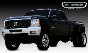 2011-2012 Chevrolet Silverado Heavy Duty T-Rex X-Metal Series - Studded Main Grille - All Black - Custom 1 Piece Style (Replaces OE Grille, UPS OS3)