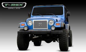 1997-2006 Jeep Wrangler T-Rex X-Metal Series - Studded Main Grille - Polished SS - 1 Piece Custom (Cut Center Bars)