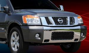 2004-2007 Nissan Titan, 2004-2007 Nissan Armada T-Rex X-Metal Series - Studded Main Grille - All Black - 3 Piece