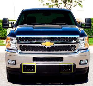 2011-2012 Chevrolet Silverado Heavy Duty T-Rex X-Metal Series - Studded Tow Hook Bumper Grille - 2 Piece All Black