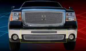 2007-2010 GMC Sierra Heavy Duty T-Rex X-Metal Series - Studded Bumper Grille - Polished SS - 2 Piece (Includes Top Bumper Mesh And Air Dam Grille)