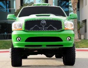 2002-2005 Dodge Ram Pick Up T-Rex Urban Assault Grunt - Studded Main Grille With Soldier - Black OPS Flat Black - Custom 1 Piece Opening (Requires Cutting Center Bars)